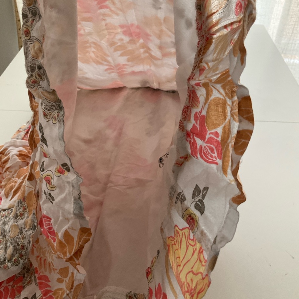 Zara 7-8 Floral Crochet Yoke Dress - Cream and Peach Layered Look Summer Dress - Picture 8 of 10